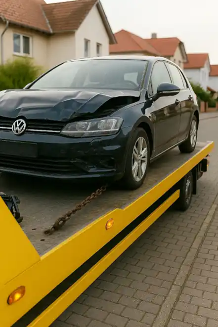 Ein defektes Fahrzeug wird professionell abgeschleppt, um den Autoankauf in Bremerhaven zu erleichtern.